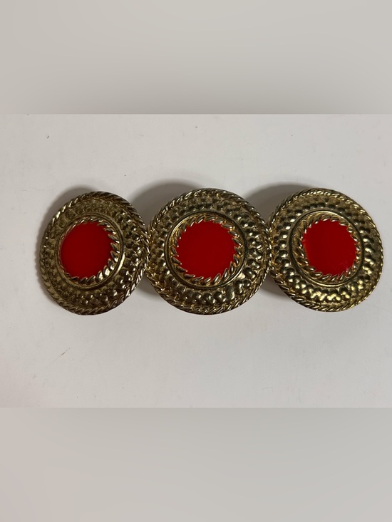 Source Unknown Accessories - VTG Barrette Hair Clip Round Gold Toned Medallions Red Center Korea